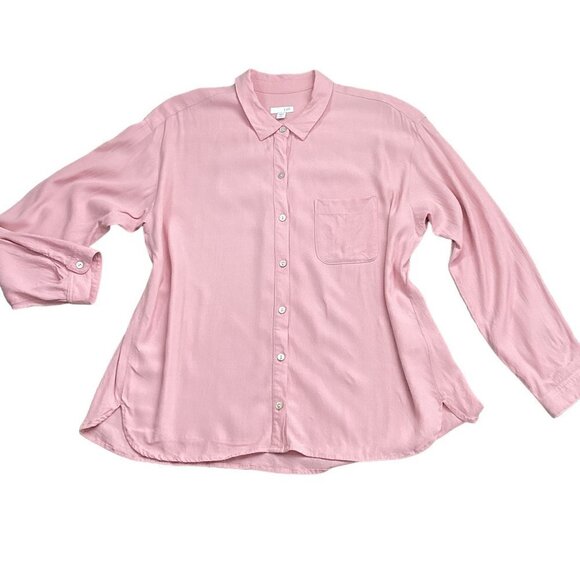 J. Jill Button-Front Shirt Pink Rayon Mother-of-Pearl/Shell Buttons Sz PL #228G - Picture 2 of 9